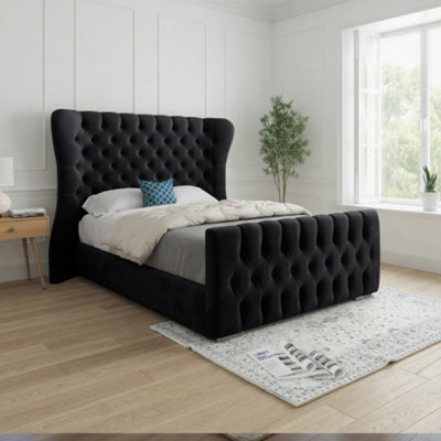  - Zelah Wide Curved Black Soft Velvet Designer Bed Frame