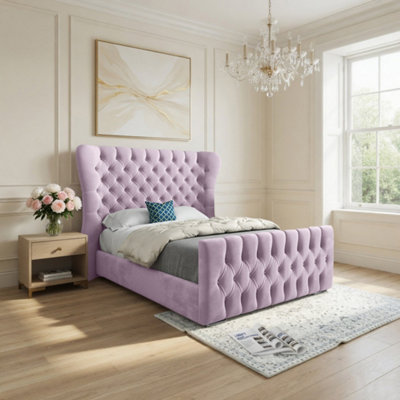  - Zelah Wide Curved Pink Soft Velvet Designer Bed Frame