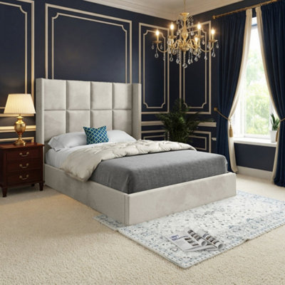  - Stambourne Winged Upholstered Beige Soft Velvet Designer Bed Frame