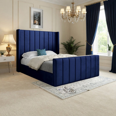  - Sturminster Winged Upholstered Blue Soft Velvet Designer Bed Frame