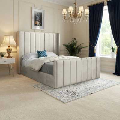  - Sturminster Winged Upholstered Beige Soft Velvet Designer Bed Frame