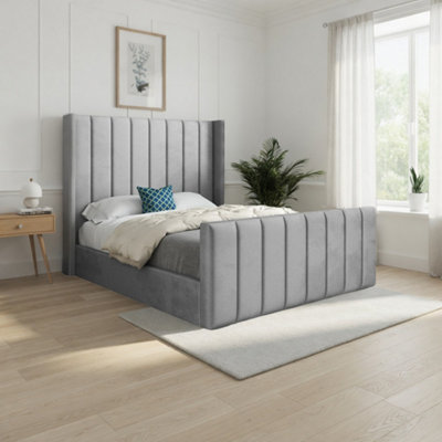 - Sturminster Winged Upholstered Grey Soft Velvet Designer Bed Frame