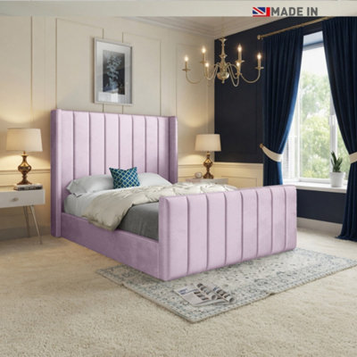  - Sturminster Winged Upholstered Pink Soft Velvet Designer Bed Frame