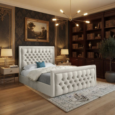 - Ugborough Upholstered Beige Soft Velvet Designer Bed Frame