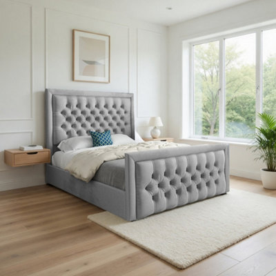  - Ugborough Upholstered Grey Soft Velvet Designer Bed Frame
