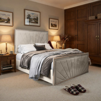  - Waddington Upholstered Soft Velvet Beige Metal Designer Bed Frame