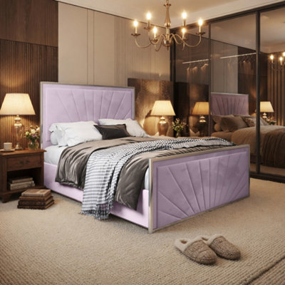  - Waddington Upholstered Soft Velvet Pink Metal Designer Bed Frame