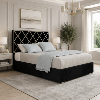  - Wilburton Upholstered Soft Velvet Black Metal Designer Bed Frame