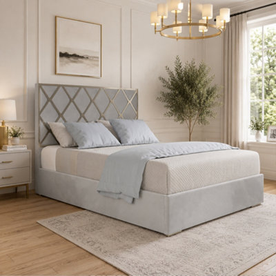  - Wilburton Upholstered Soft Velvet Grey Metal Designer Bed Frame