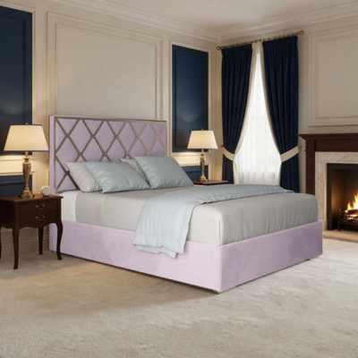 - Wilburton Upholstered Soft Velvet Pink Metal Designer Bed Frame