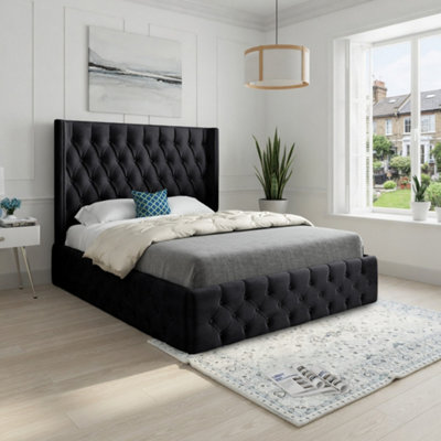  - Winchcombe Winged Upholstered Black Soft Velvet Designer Bed Frame