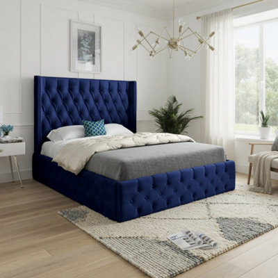  - Winchcombe Winged Upholstered Blue Soft Velvet Designer Bed Frame