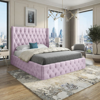  - Winchcombe Winged Upholstered Pink Soft Velvet Designer Bed Frame