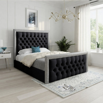  - Wolston Glitter Border Black Soft Velvet Designer Bed Frame