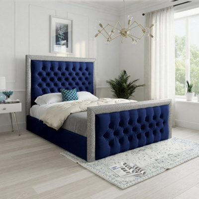  - Wolston Glitter Border Blue Soft Velvet Designer Bed Frame