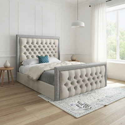  - Wolston Glitter Border Beige Soft Velvet Designer Bed Frame