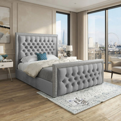  - Wolston Glitter Border Grey Soft Velvet Designer Bed Frame