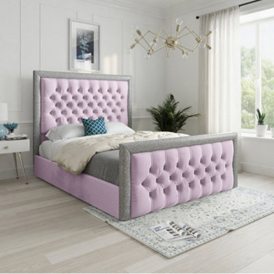  - Wolston Glitter Border Pink Soft Velvet Designer Bed Frame