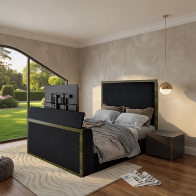  - Adisham Upholstered Electric Media Black Tv Bed Frame