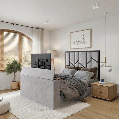  - Aldfield Luxe Upholstered Silver Television Bed Frame