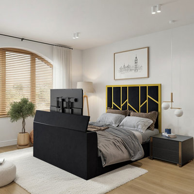 - Aldfield Luxe Upholstered Gold & Black Television Bed Frame