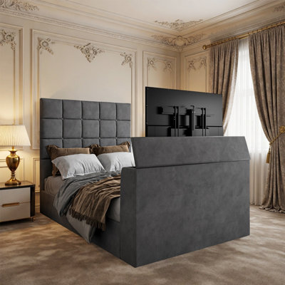  - Woolverstone Upholstered Grey Tv Bed Frame