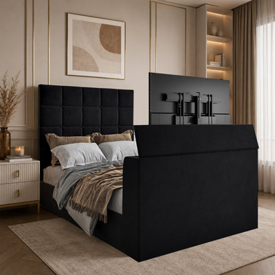  - Woolverstone Upholstered Black Tv Bed Frame