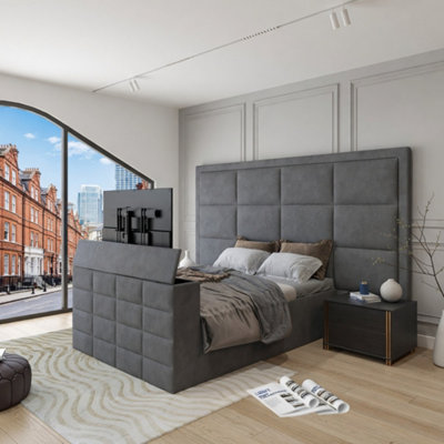  - Alwoodley Upholstered Grey Television Bed Frame