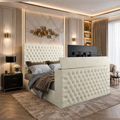  - Annan Upholstered Soft Velvet Cream Tv Bed Frame