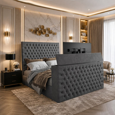  - Annan Upholstered Soft Velvet Grey Tv Bed Frame