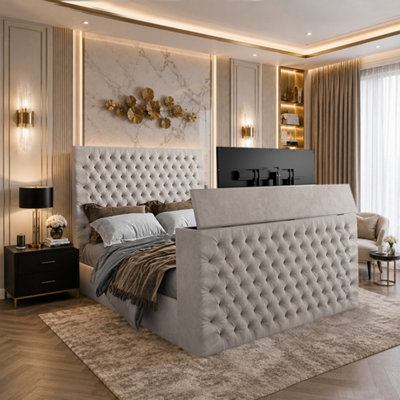  - Annan Upholstered Soft Velvet Pebble Tv Bed Frame