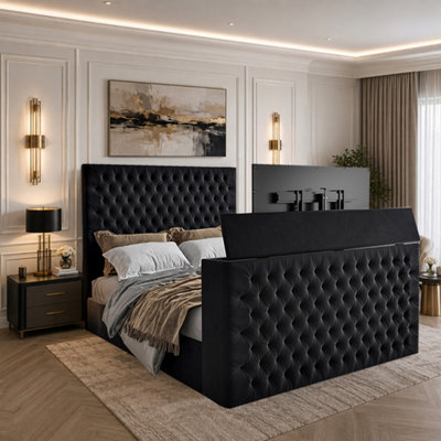  - Annan Upholstered Soft Velvet Black Tv Bed Frame