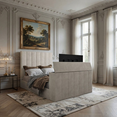  - Ardley Upholstered Soft Velvet Line Pebble Tv Bespoke Bed Frame