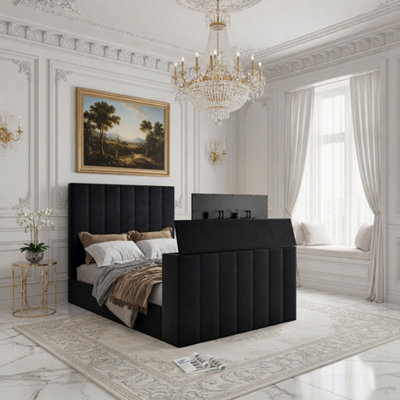  - Ardley Upholstered Soft Velvet Line Black Tv Bespoke Bed Frame