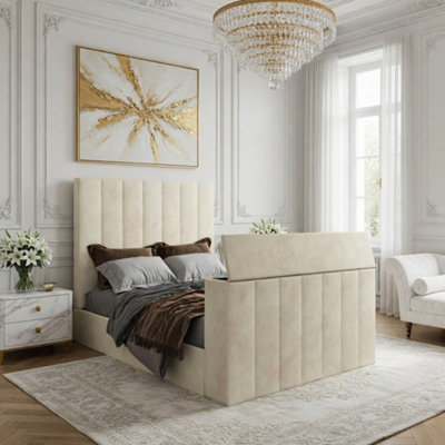  - Ardley Upholstered Soft Velvet Line Cream Tv Bespoke Bed Frame