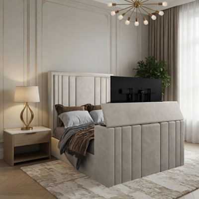  - Yedingham Upholstered Soft Velvet Pebble Tv Bespoke Bed Frame