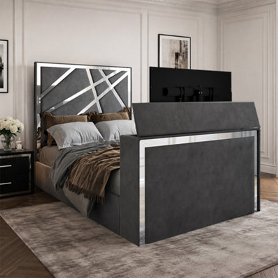  - Ashwell Upholstered Soft Velvet Grey Tv Bed Frame