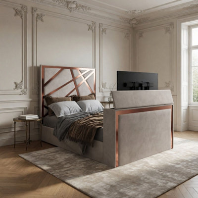  - Ashwell Upholstered Soft Velvet Pebble Tv Bed Frame