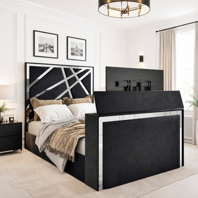  - Ashwell Upholstered Soft Velvet Black Tv Bed Frame