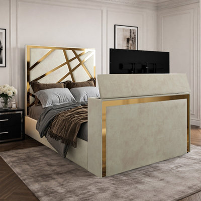  - Ashwell Upholstered Soft Velvet Cream Tv Bed Frame