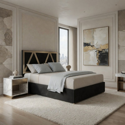  - Eskdale Upholstered Soft Velvet Black Metal Designer Bed Frame