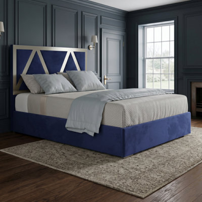  - Eskdale Upholstered Soft Velvet Blue Metal Designer Bed Frame