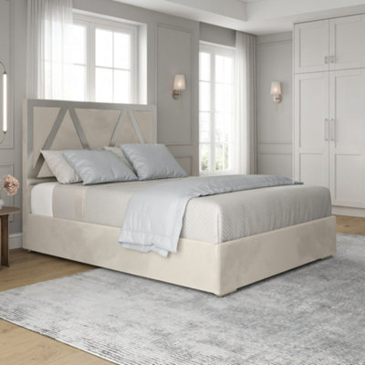  - Eskdale Upholstered Soft Velvet Beige Metal Designer Bed Frame