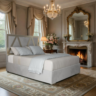  - Eskdale Upholstered Soft Velvet Grey Metal Designer Bed Frame