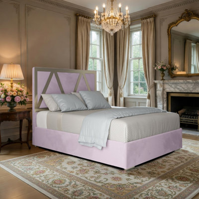  - Eskdale Upholstered Soft Velvet Pink Metal Designer Bed Frame
