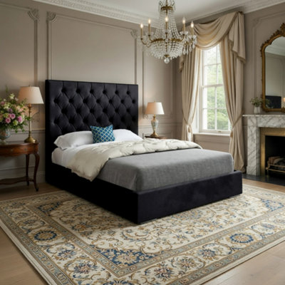  - Fikston Upholstered Black Soft Velvet Designer Bed Frame