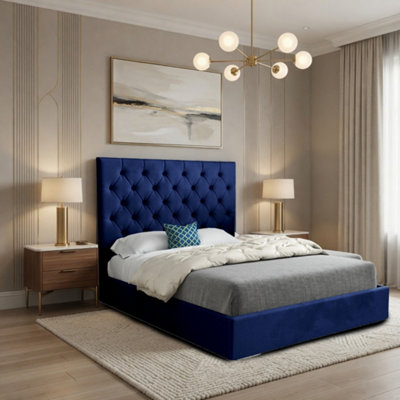  - Fikston Upholstered Blue Soft Velvet Designer Bed Frame
