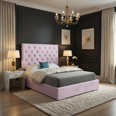  - Fikston Upholstered Pink Soft Velvet Designer Bed Frame