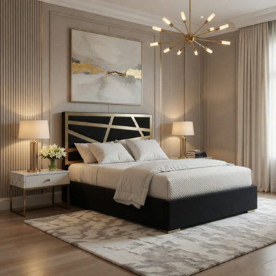  - Frilford Upholstered Soft Velvet Black Metal Designer Bed Frame