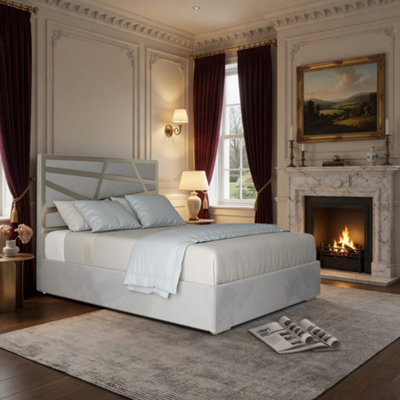  - Frilford Upholstered Soft Velvet Grey Metal Designer Bed Frame